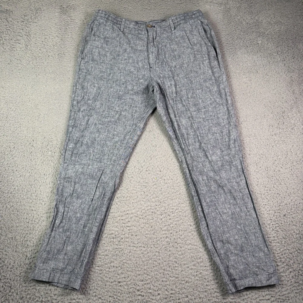 Banana Republic Linen Pants Mens 34x27 Blue Slim Tapered Drawstring Chino Beach
